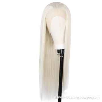 Silky Straight Lace Frontal Long Blonde Wig Heat Resistant Synthetic Fiber Lace Front Wigs For Black Women